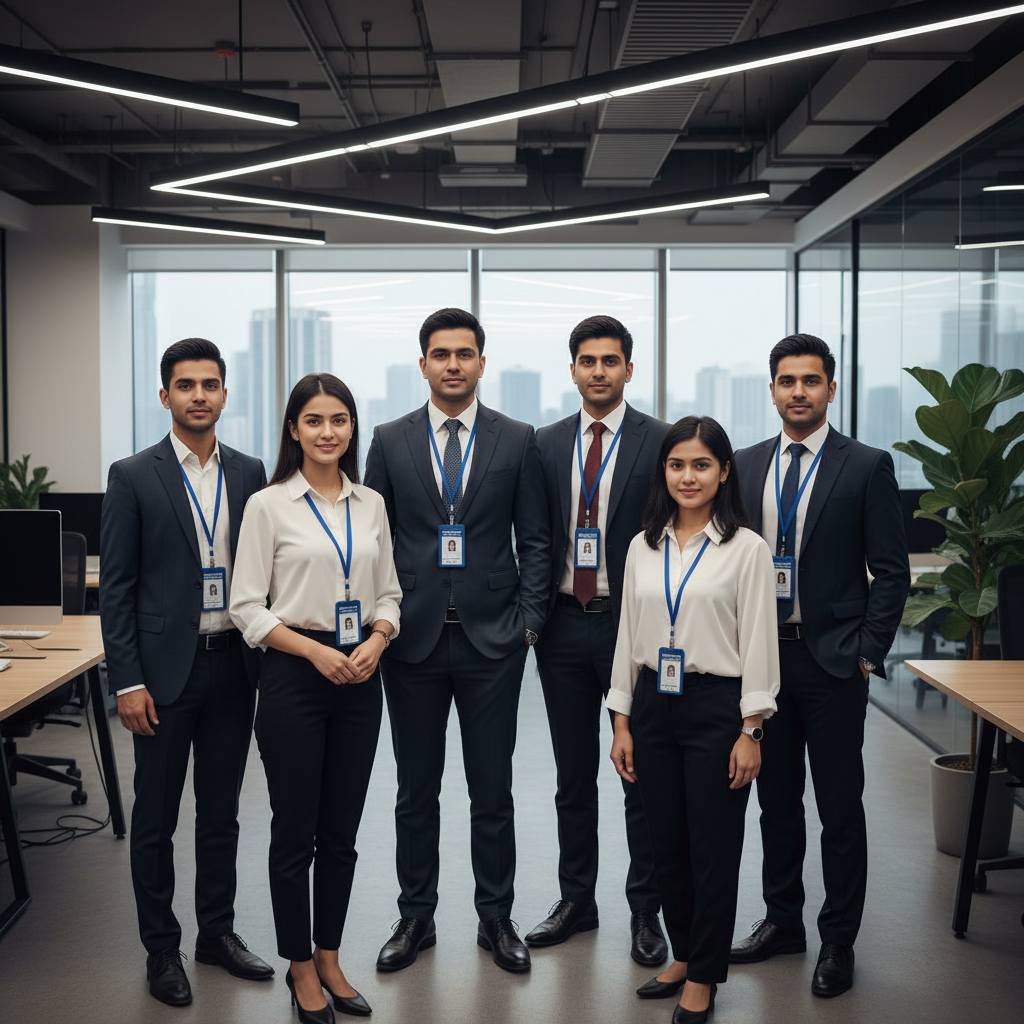 Equipe profissional com crachás